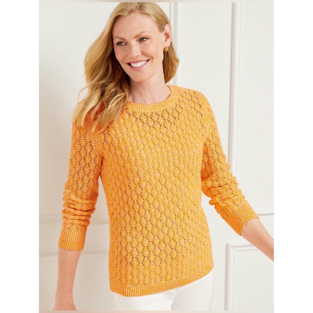 Talbots Pointelle Marl Crewneck Sweater Orange Size 1XP